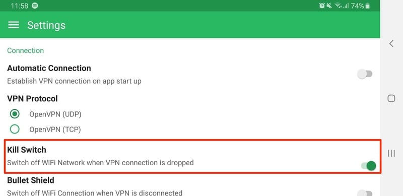 BulletVPN Kill Switch