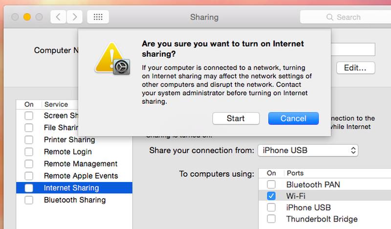 Enable Internet Sharing Mac