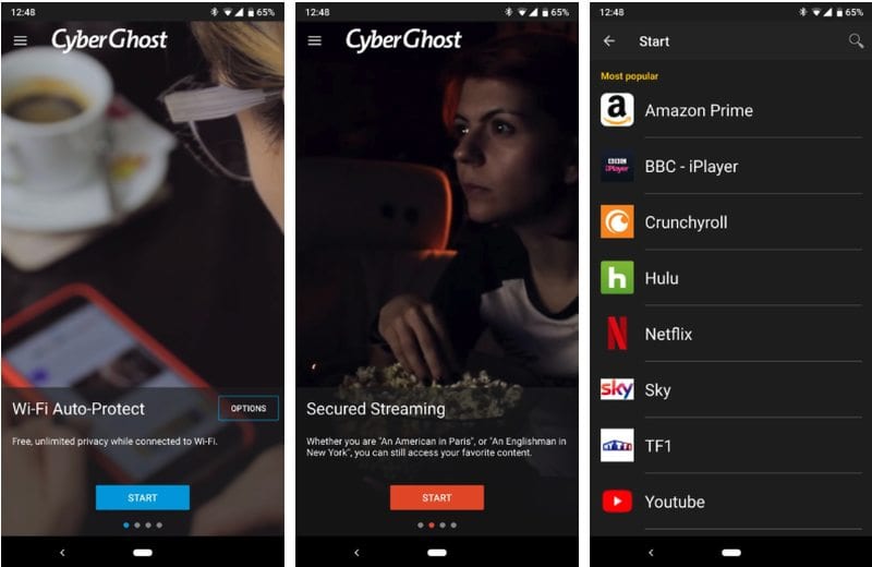 CyberGhost Android Interface