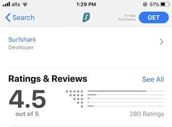 SurfShark iOS Rating