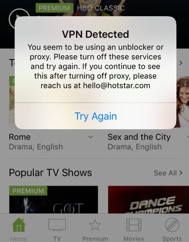 VPN Detected Hotstar Error