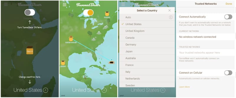 TunnelBear Server Countries and Locations List