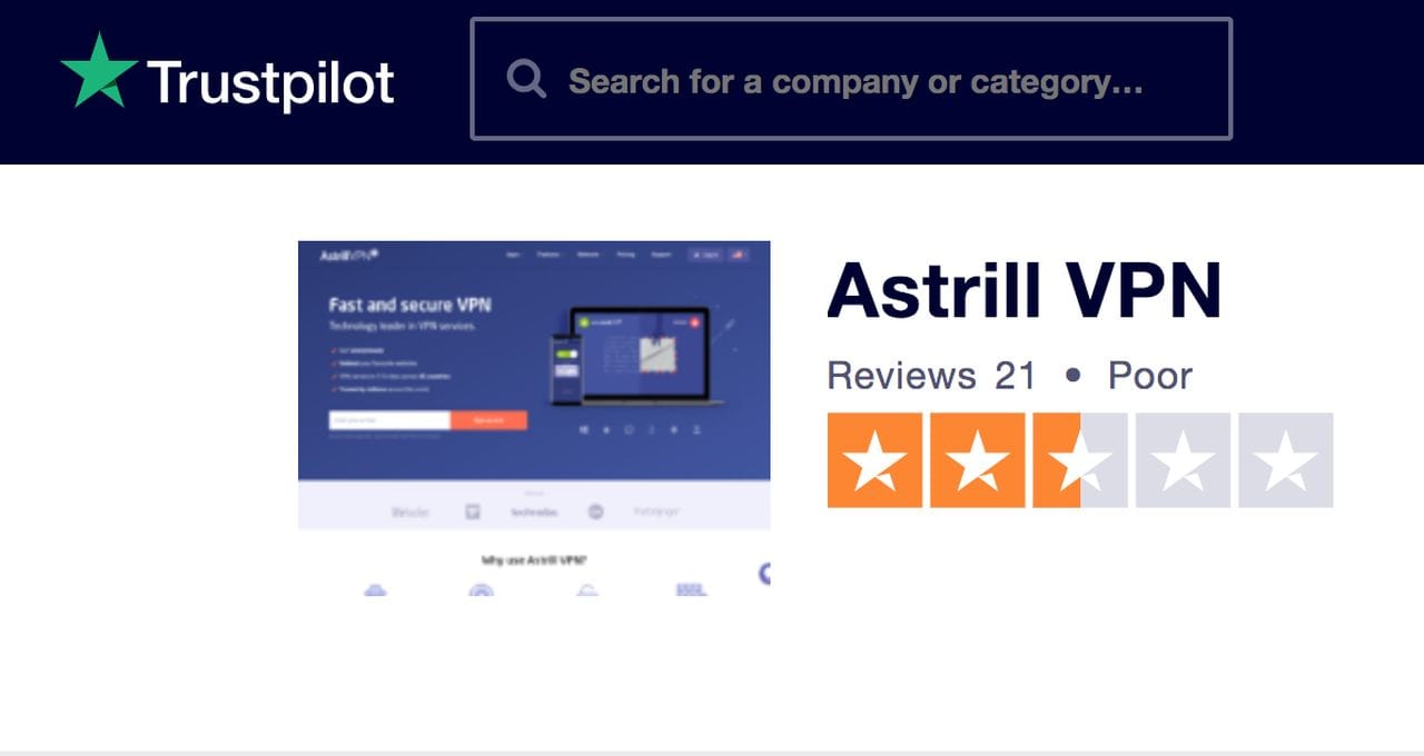 AstrillVPN Trustpilot