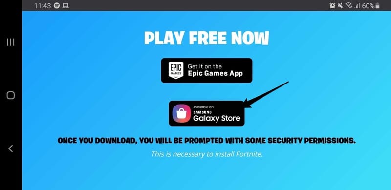 Fortnite on Android Galaxy Store 1