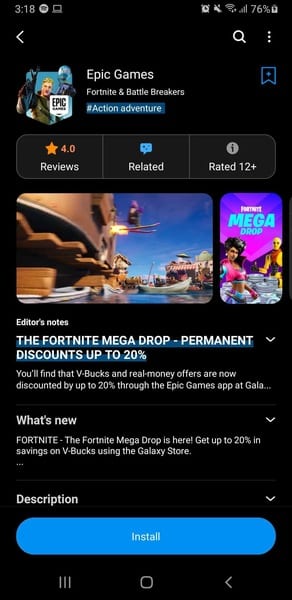 Fortnite on Android - Galaxy Store 2