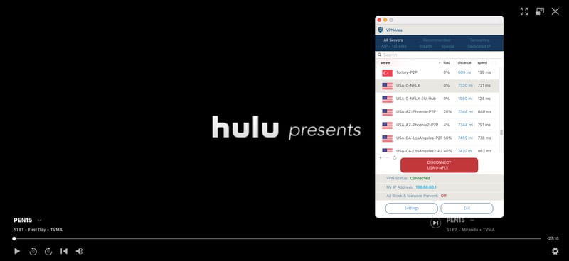 VPNArea Hulu Worked