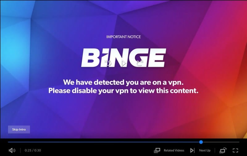 Binge VPN Detected