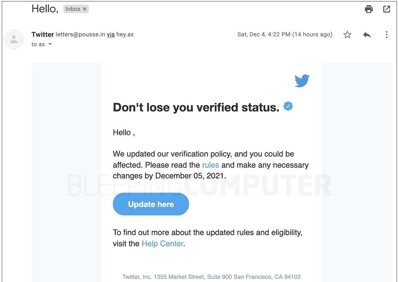 Twitter email Scam