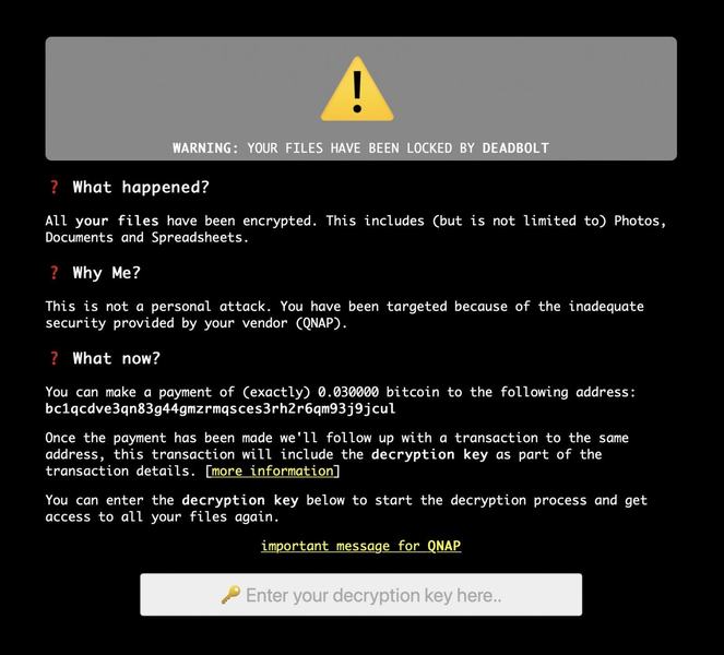 DeadBolt Ransomware Note