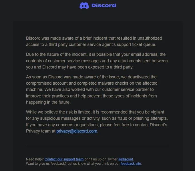 Discord Breach letter