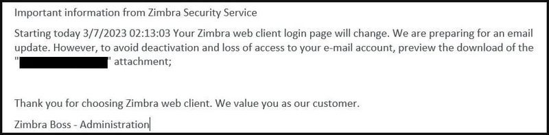 Zimbra Phishing Email