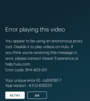 Hulu VPN error